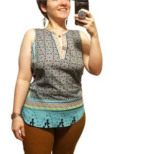 Hale Bob Womens Sleeveless Geometric Multicolor V-Neck Blouse Size XS